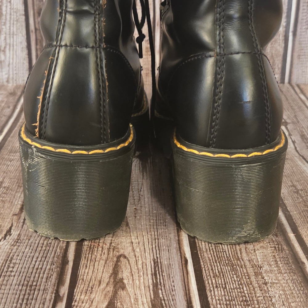 Dr. Martens Black Platform Lace-Up Heeled Boots with Yellow Stitching - Picture 5 of 11